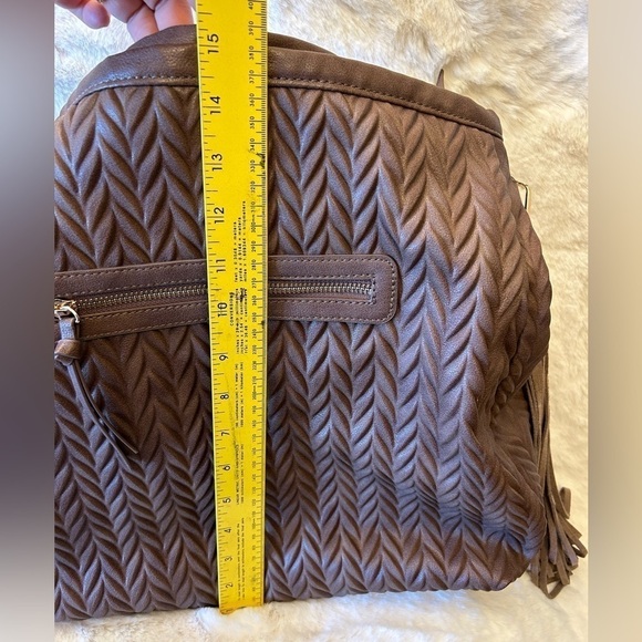 Moda Luxe Expresso brown M/L handbag faux leather abstract herringbone design. J - Picture 7 of 11